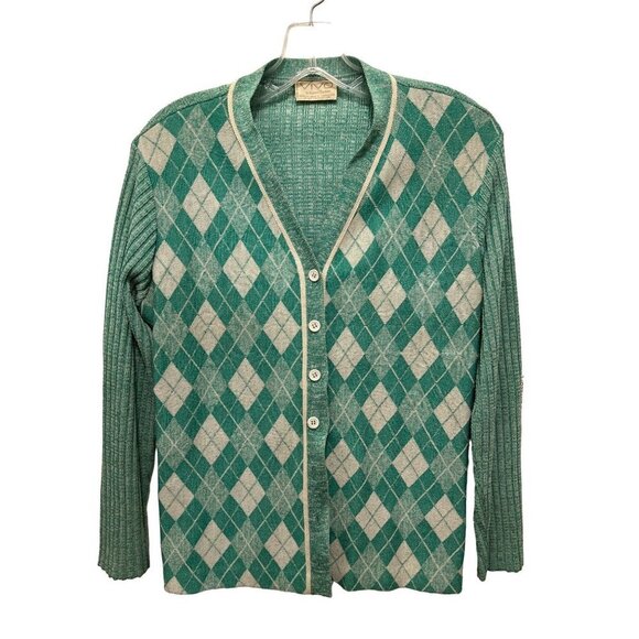 VIVO by Susan Thomas Sweaters - Vtg VIVO by Susan Thomas Cardigan Argyle Green White